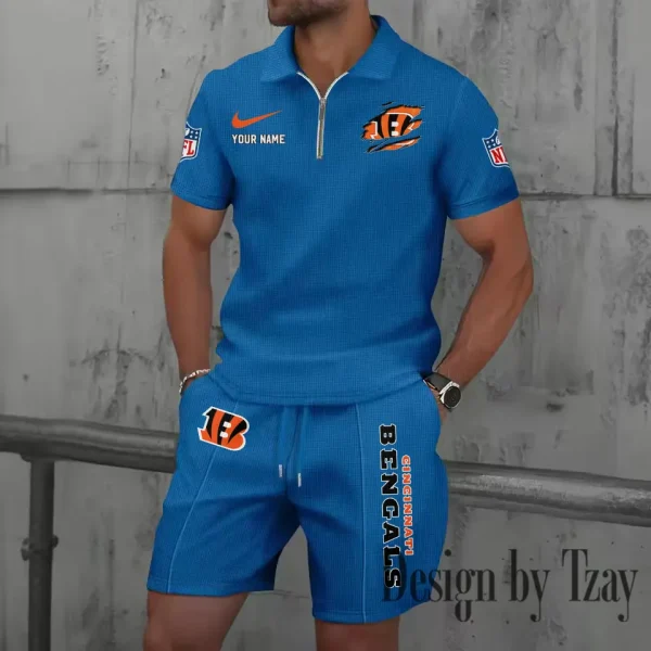 Cincinnati Bengals New Summer Waffle Zip-up Lapel Short-Sleeve Suit Sets SPTWZSSSTS007 - Image 5
