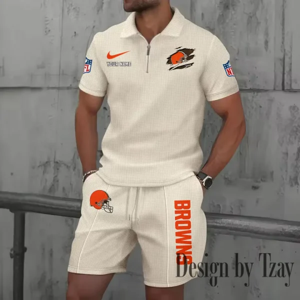 Cleveland Browns New Summer Waffle Zip-up Lapel Short-Sleeve Suit Sets SPTWZSSSTS008