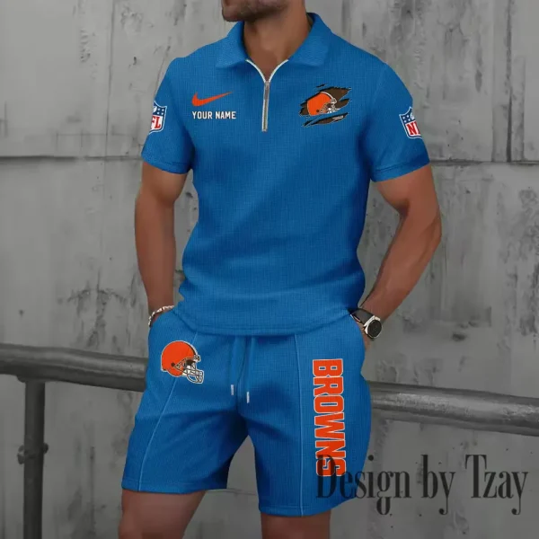Cleveland Browns New Summer Waffle Zip-up Lapel Short-Sleeve Suit Sets SPTWZSSSTS008 - Image 4