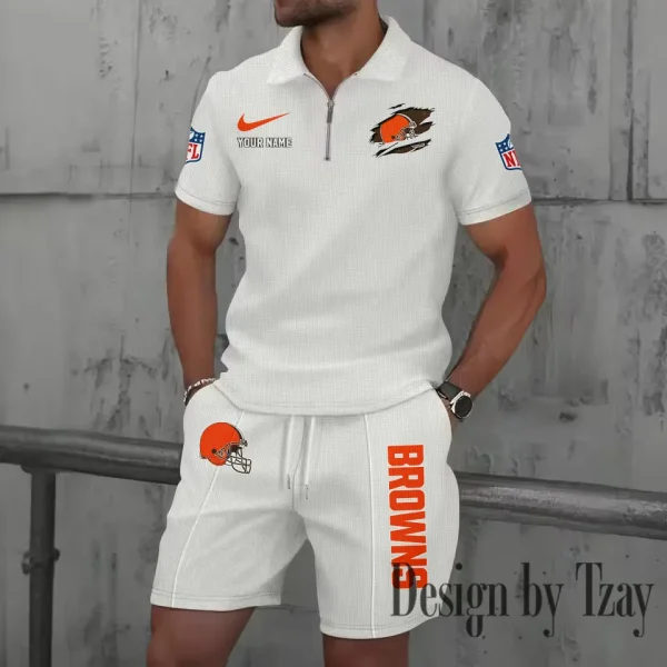 Cleveland Browns New Summer Waffle Zip-up Lapel Short-Sleeve Suit Sets SPTWZSSSTS008 - Image 5
