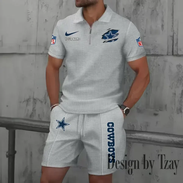 Dallas Cowboys New Summer Waffle Zip-up Lapel Short-Sleeve Suit Sets SPTWZSSSTS009 - Image 2