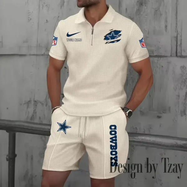 Dallas Cowboys New Summer Waffle Zip-up Lapel Short-Sleeve Suit Sets SPTWZSSSTS009 - Image 3