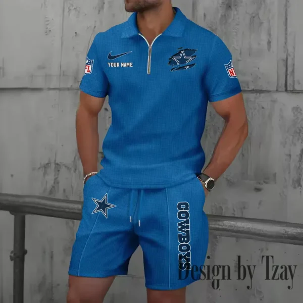 Dallas Cowboys New Summer Waffle Zip-up Lapel Short-Sleeve Suit Sets SPTWZSSSTS009