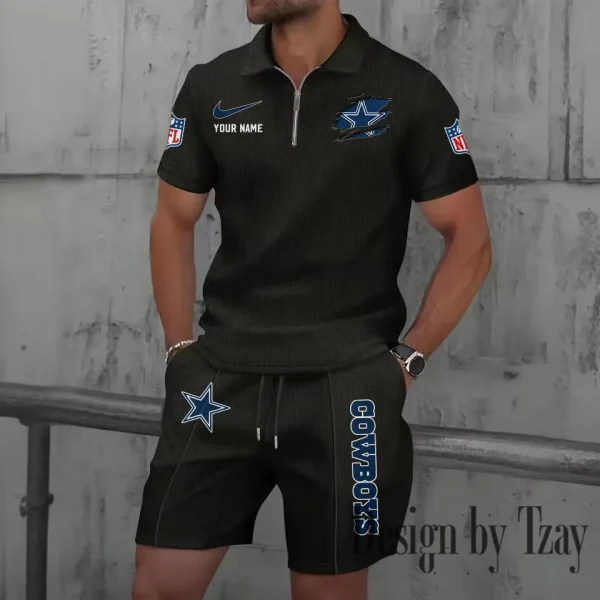 Dallas Cowboys New Summer Waffle Zip-up Lapel Short-Sleeve Suit Sets SPTWZSSSTS009 - Image 4