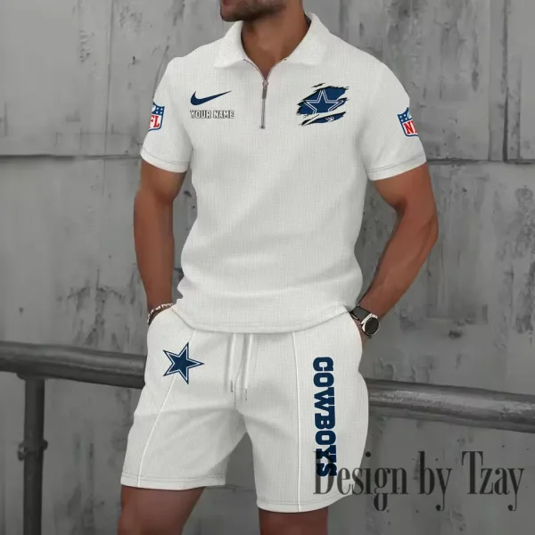 Dallas Cowboys New Summer Waffle Zip-up Lapel Short-Sleeve Suit Sets SPTWZSSSTS009 - Image 5
