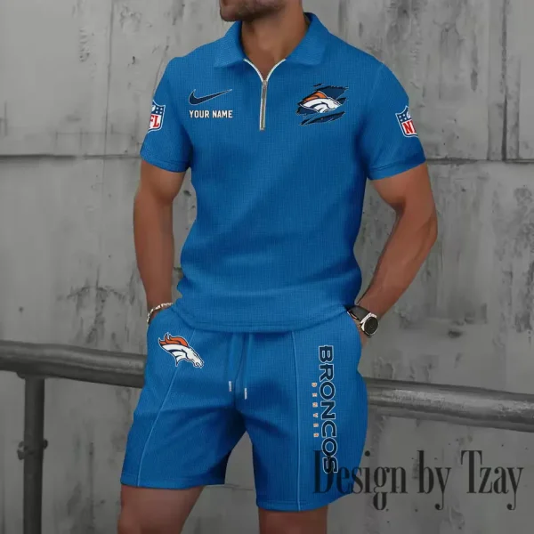 Denver Broncos New Summer Waffle Zip-up Lapel Short-Sleeve Suit Sets SPTWZSSSTS010 - Image 5