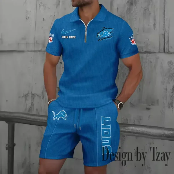 Detroit Lions New Summer Waffle Zip-up Lapel Short-Sleeve Suit Sets SPTWZSSSTS011