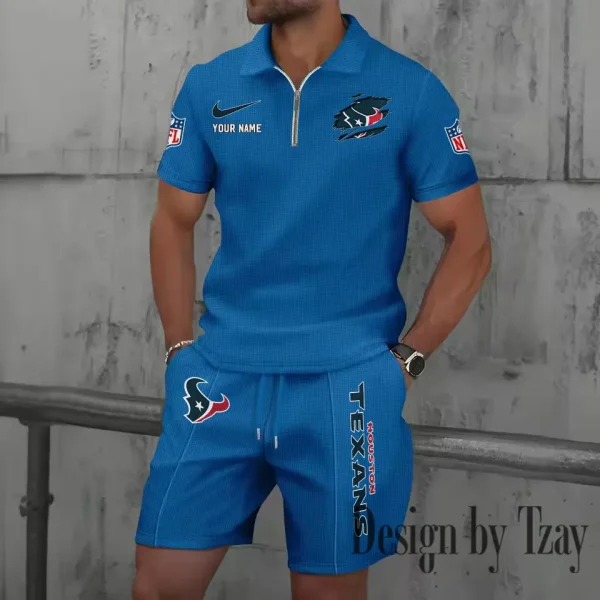 Houston Texans New Summer Waffle Zip-up Lapel Short-Sleeve Suit Sets SPTWZSSSTS013 - Image 2