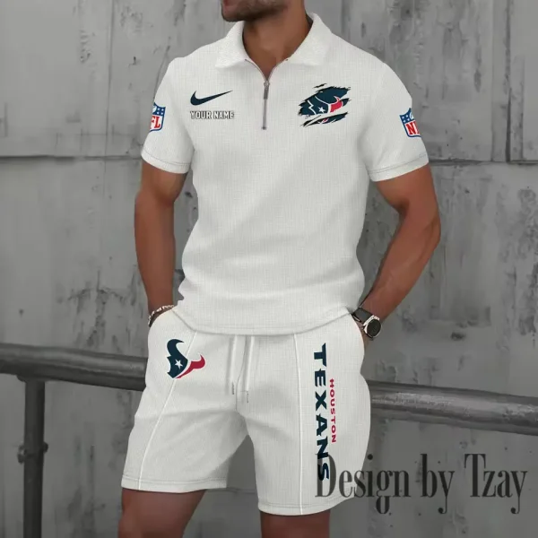 Houston Texans New Summer Waffle Zip-up Lapel Short-Sleeve Suit Sets SPTWZSSSTS013
