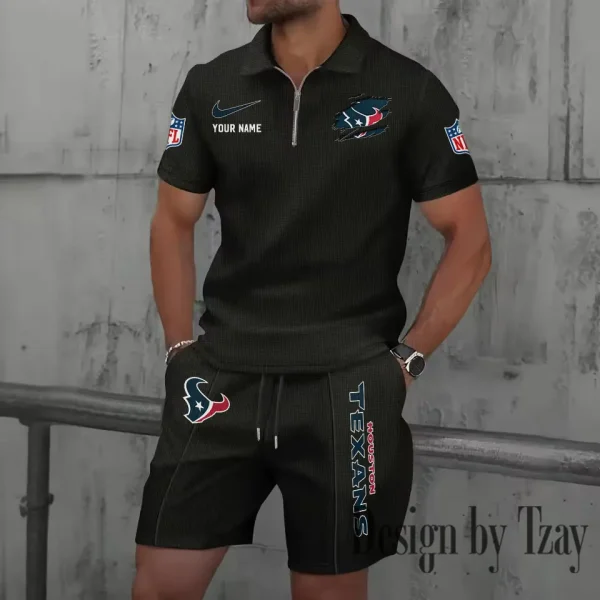 Houston Texans New Summer Waffle Zip-up Lapel Short-Sleeve Suit Sets SPTWZSSSTS013 - Image 3