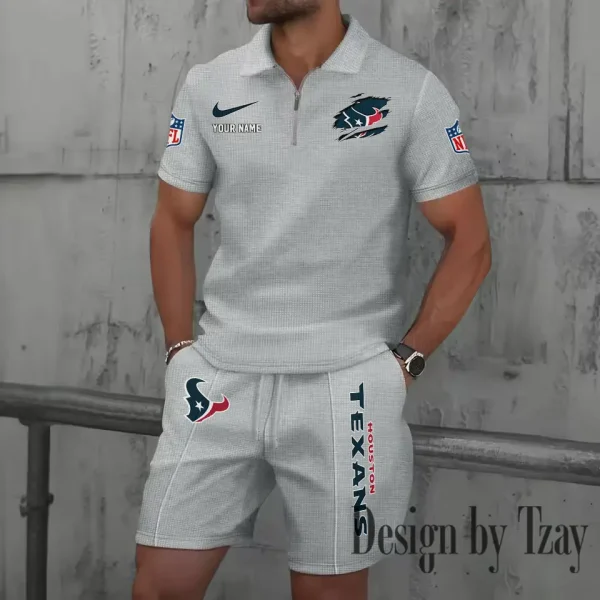 Houston Texans New Summer Waffle Zip-up Lapel Short-Sleeve Suit Sets SPTWZSSSTS013 - Image 5