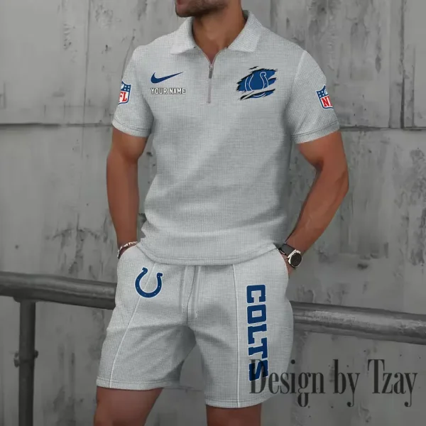 Indianapolis Colts New Summer Waffle Zip-up Lapel Short-Sleeve Suit Sets SPTWZSSSTS014 - Image 2