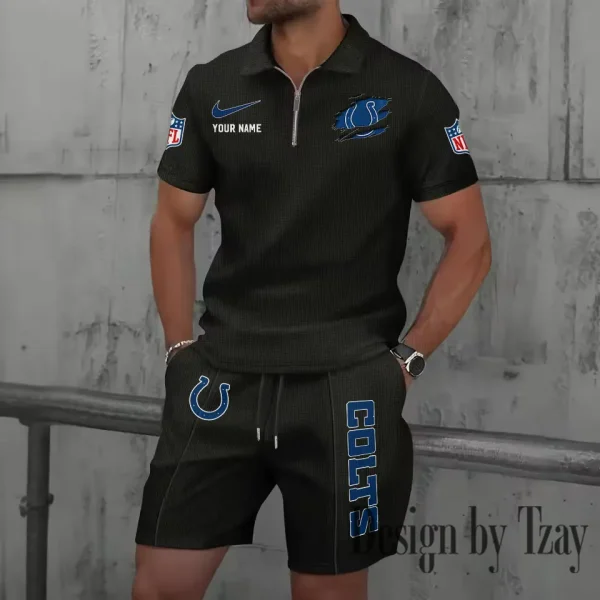 Indianapolis Colts New Summer Waffle Zip-up Lapel Short-Sleeve Suit Sets SPTWZSSSTS014 - Image 3