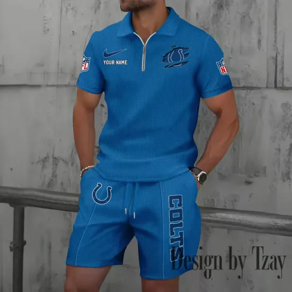Indianapolis Colts New Summer Waffle Zip-up Lapel Short-Sleeve Suit Sets SPTWZSSSTS014 - Image 5