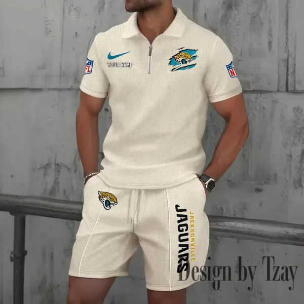 Jacksonville Jaguars New Summer Waffle Zip-up Lapel Short-Sleeve Suit Sets SPTWZSSSTS015