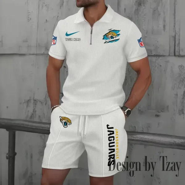 Jacksonville Jaguars New Summer Waffle Zip-up Lapel Short-Sleeve Suit Sets SPTWZSSSTS015 - Image 3