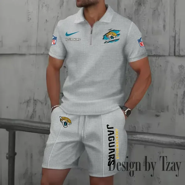 Jacksonville Jaguars New Summer Waffle Zip-up Lapel Short-Sleeve Suit Sets SPTWZSSSTS015 - Image 4