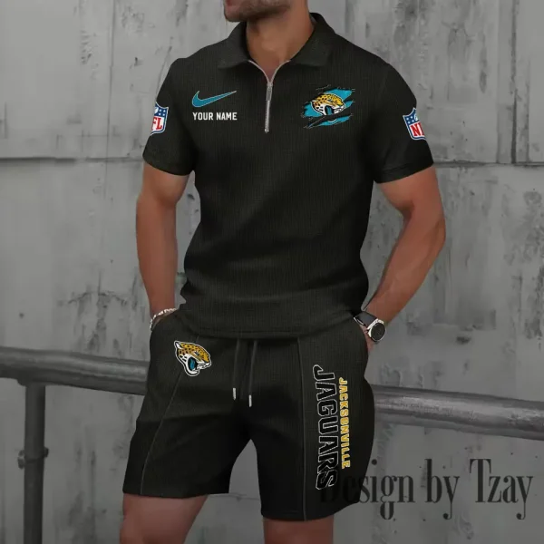 Jacksonville Jaguars New Summer Waffle Zip-up Lapel Short-Sleeve Suit Sets SPTWZSSSTS015 - Image 5
