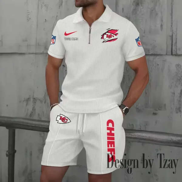 Kansas City Chiefs New Summer Waffle Zip-up Lapel Short-Sleeve Suit Sets SPTWZSSSTS016