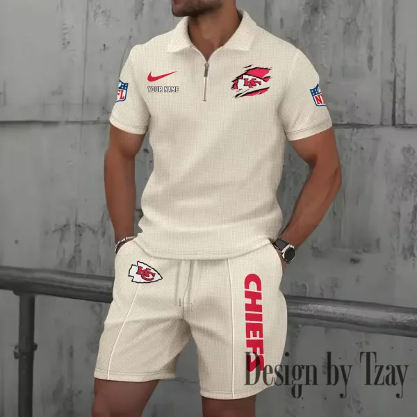 Kansas City Chiefs New Summer Waffle Zip-up Lapel Short-Sleeve Suit Sets SPTWZSSSTS016 - Image 4