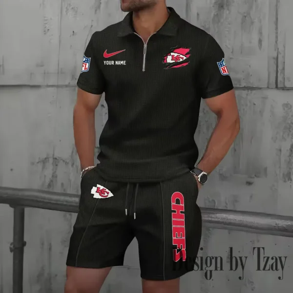 Kansas City Chiefs New Summer Waffle Zip-up Lapel Short-Sleeve Suit Sets SPTWZSSSTS016 - Image 5