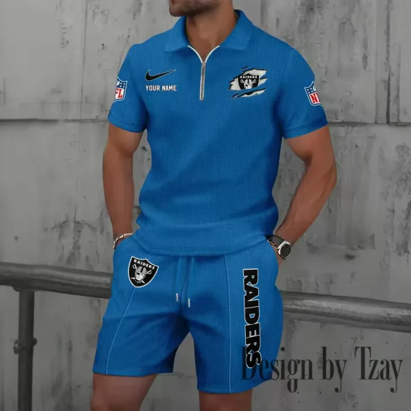 Las Vegas Raiders New Summer Waffle Zip-up Lapel Short-Sleeve Suit Sets SPTWZSSSTS017 - Image 2