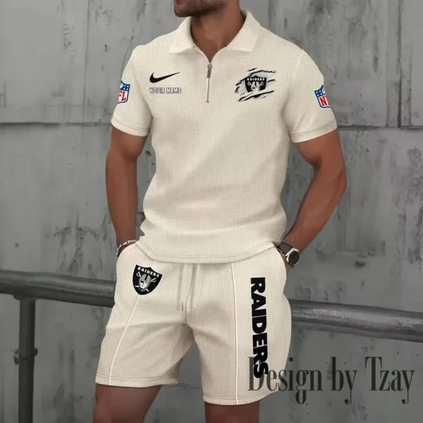 Las Vegas Raiders New Summer Waffle Zip-up Lapel Short-Sleeve Suit Sets SPTWZSSSTS017 - Image 4