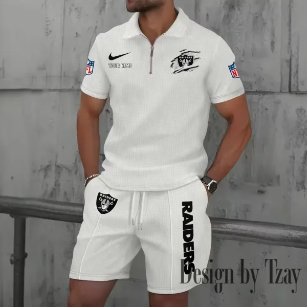 Las Vegas Raiders New Summer Waffle Zip-up Lapel Short-Sleeve Suit Sets SPTWZSSSTS017 - Image 5