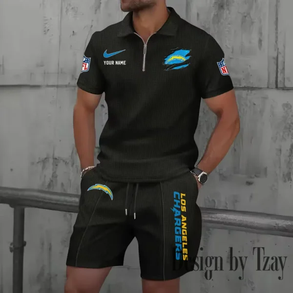 Los Angeles Chargers New Summer Waffle Zip-up Lapel Short-Sleeve Suit Sets SPTWZSSSTS018 - Image 5
