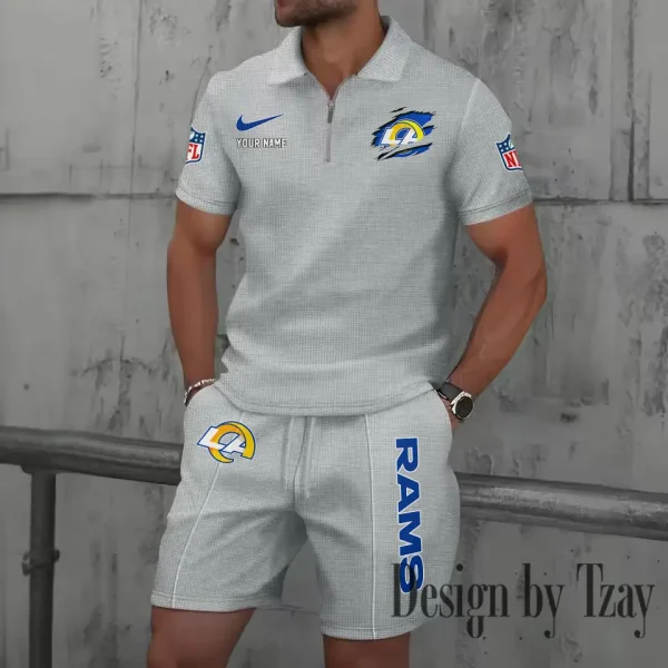 Los Angeles Rams New Summer Waffle Zip-up Lapel Short-Sleeve Suit Sets SPTWZSSSTS019
