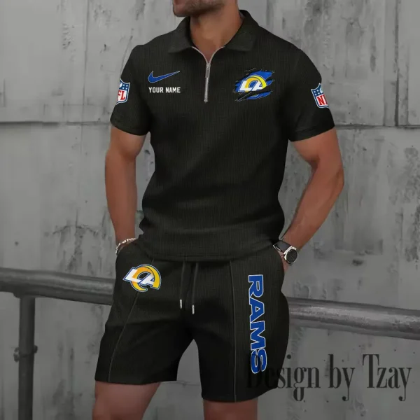Los Angeles Rams New Summer Waffle Zip-up Lapel Short-Sleeve Suit Sets SPTWZSSSTS019 - Image 2