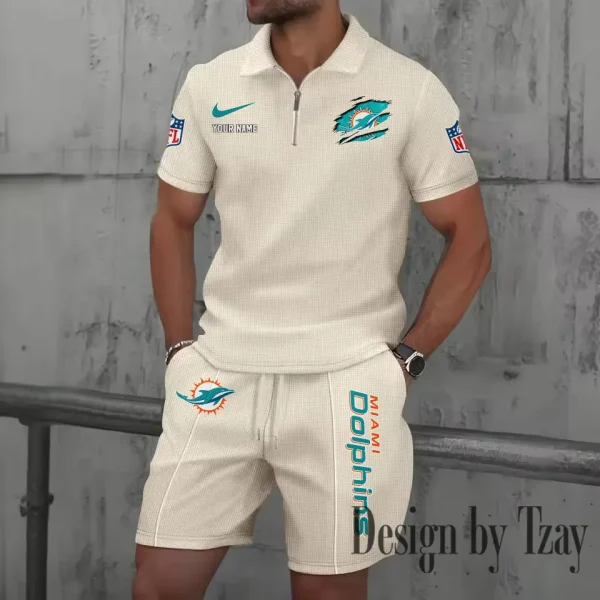 Miami Dolphins New Summer Waffle Zip-up Lapel Short-Sleeve Suit Sets SPTWZSSSTS020