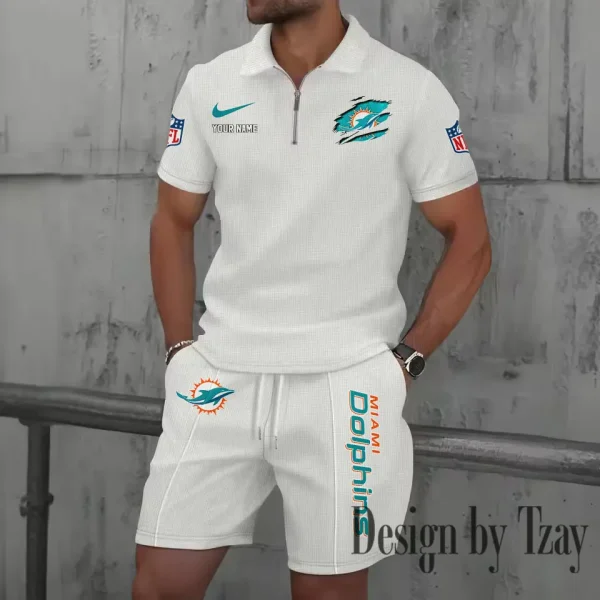 Miami Dolphins New Summer Waffle Zip-up Lapel Short-Sleeve Suit Sets SPTWZSSSTS020 - Image 3