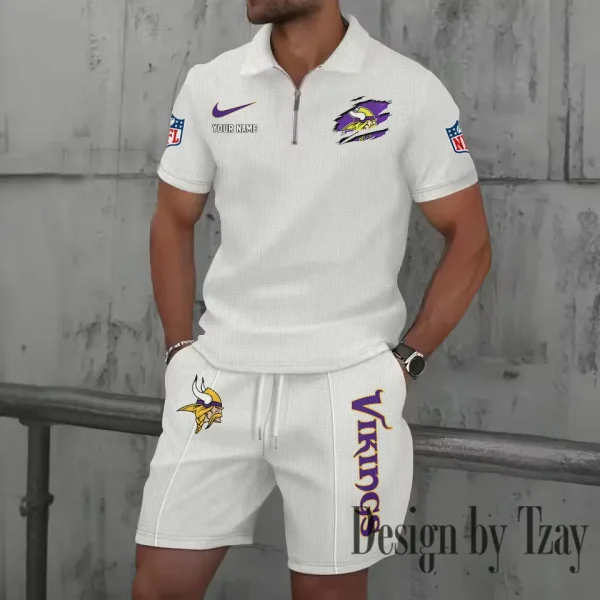 Minnesota Vikings New Summer Waffle Zip-up Lapel Short-Sleeve Suit Sets SPTWZSSSTS021 - Image 5