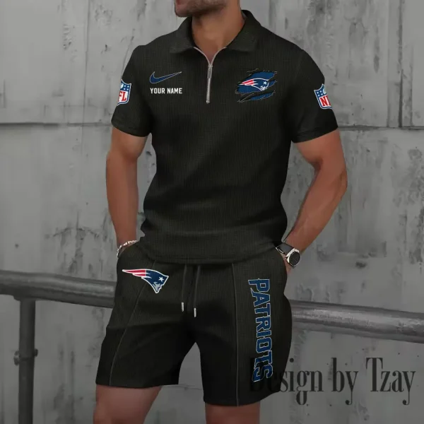 New England Patriots New Summer Waffle Zip-up Lapel Short-Sleeve Suit Sets SPTWZSSSTS022 - Image 4