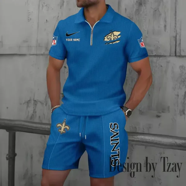New Orleans Saints New Summer Waffle Zip-up Lapel Short-Sleeve Suit Sets SPTWZSSSTS023 - Image 2