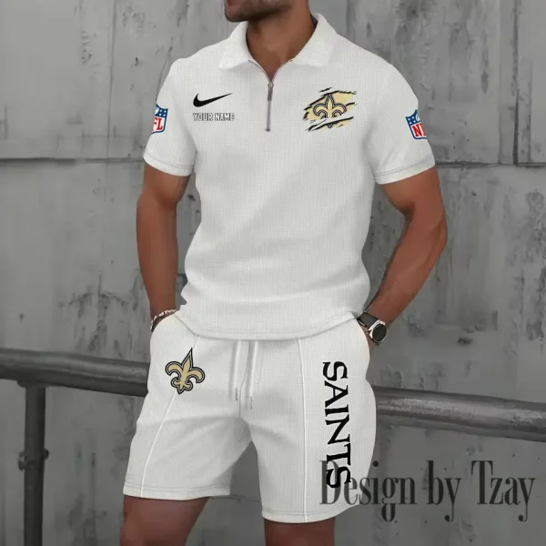 New Orleans Saints New Summer Waffle Zip-up Lapel Short-Sleeve Suit Sets SPTWZSSSTS023