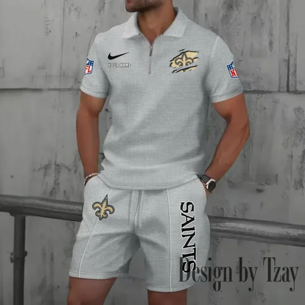 New Orleans Saints New Summer Waffle Zip-up Lapel Short-Sleeve Suit Sets SPTWZSSSTS023 - Image 4