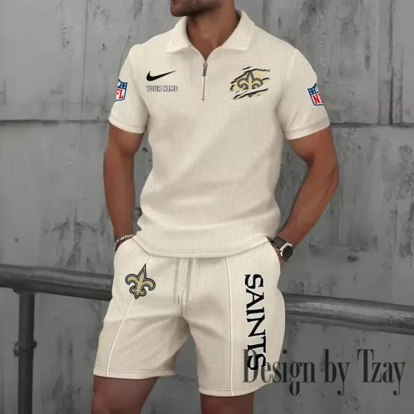 New Orleans Saints New Summer Waffle Zip-up Lapel Short-Sleeve Suit Sets SPTWZSSSTS023 - Image 5
