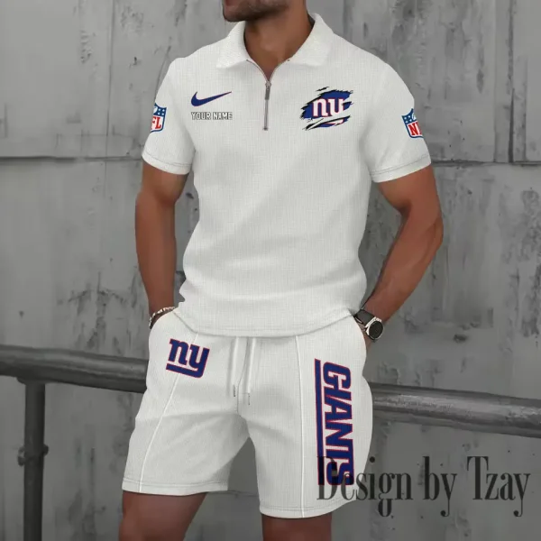 New York Giants New Summer Waffle Zip-up Lapel Short-Sleeve Suit Sets SPTWZSSSTS024 - Image 3