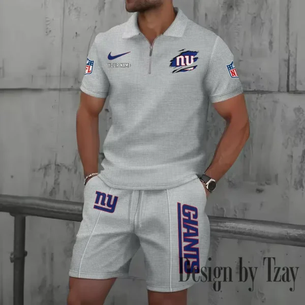 New York Giants New Summer Waffle Zip-up Lapel Short-Sleeve Suit Sets SPTWZSSSTS024 - Image 4