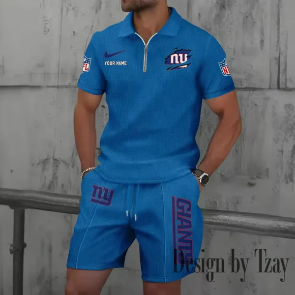 New York Giants New Summer Waffle Zip-up Lapel Short-Sleeve Suit Sets SPTWZSSSTS024 - Image 5