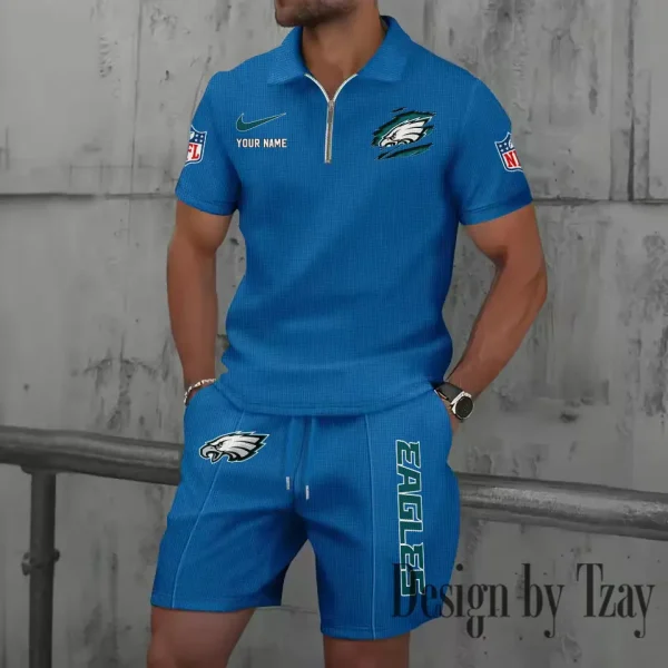 Philadelphia Eagles New Summer Waffle Zip-up Lapel Short-Sleeve Suit Sets SPTWZSSSTS026 - Image 2