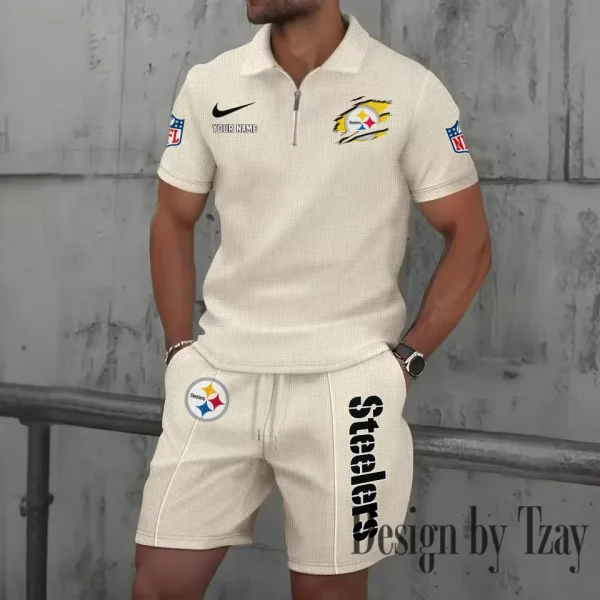 Pittsburgh Steelers New Summer Waffle Zip-up Lapel Short-Sleeve Suit Sets SPTWZSSSTS027