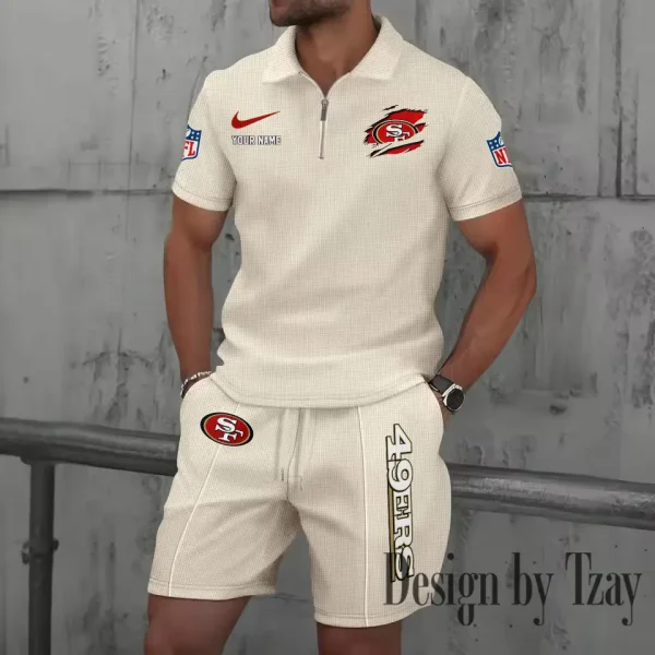San Francisco 49ers New Summer Waffle Zip-up Lapel Short-Sleeve Suit Sets SPTWZSSSTS028