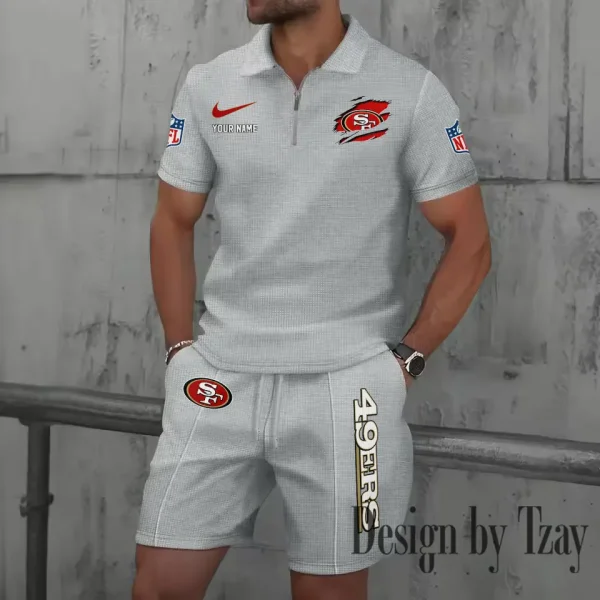 San Francisco 49ers New Summer Waffle Zip-up Lapel Short-Sleeve Suit Sets SPTWZSSSTS028 - Image 2