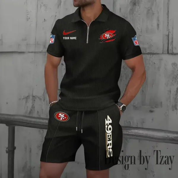San Francisco 49ers New Summer Waffle Zip-up Lapel Short-Sleeve Suit Sets SPTWZSSSTS028 - Image 5