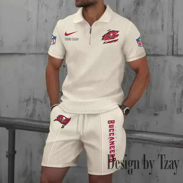 Tampa Bay Buccaneers New Summer Waffle Zip-up Lapel Short-Sleeve Suit Sets SPTWZSSSTS030 - Image 2