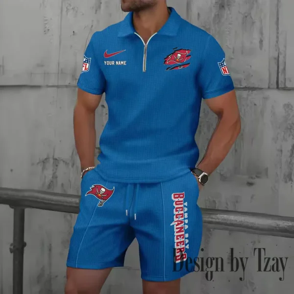 Tampa Bay Buccaneers New Summer Waffle Zip-up Lapel Short-Sleeve Suit Sets SPTWZSSSTS030 - Image 3