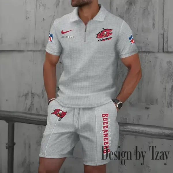 Tampa Bay Buccaneers New Summer Waffle Zip-up Lapel Short-Sleeve Suit Sets SPTWZSSSTS030 - Image 4